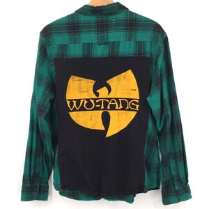 Reclaim & Rethread Green Black Wu-Tang Flannel Plaid Button Up Shirt Mens‎ XXL